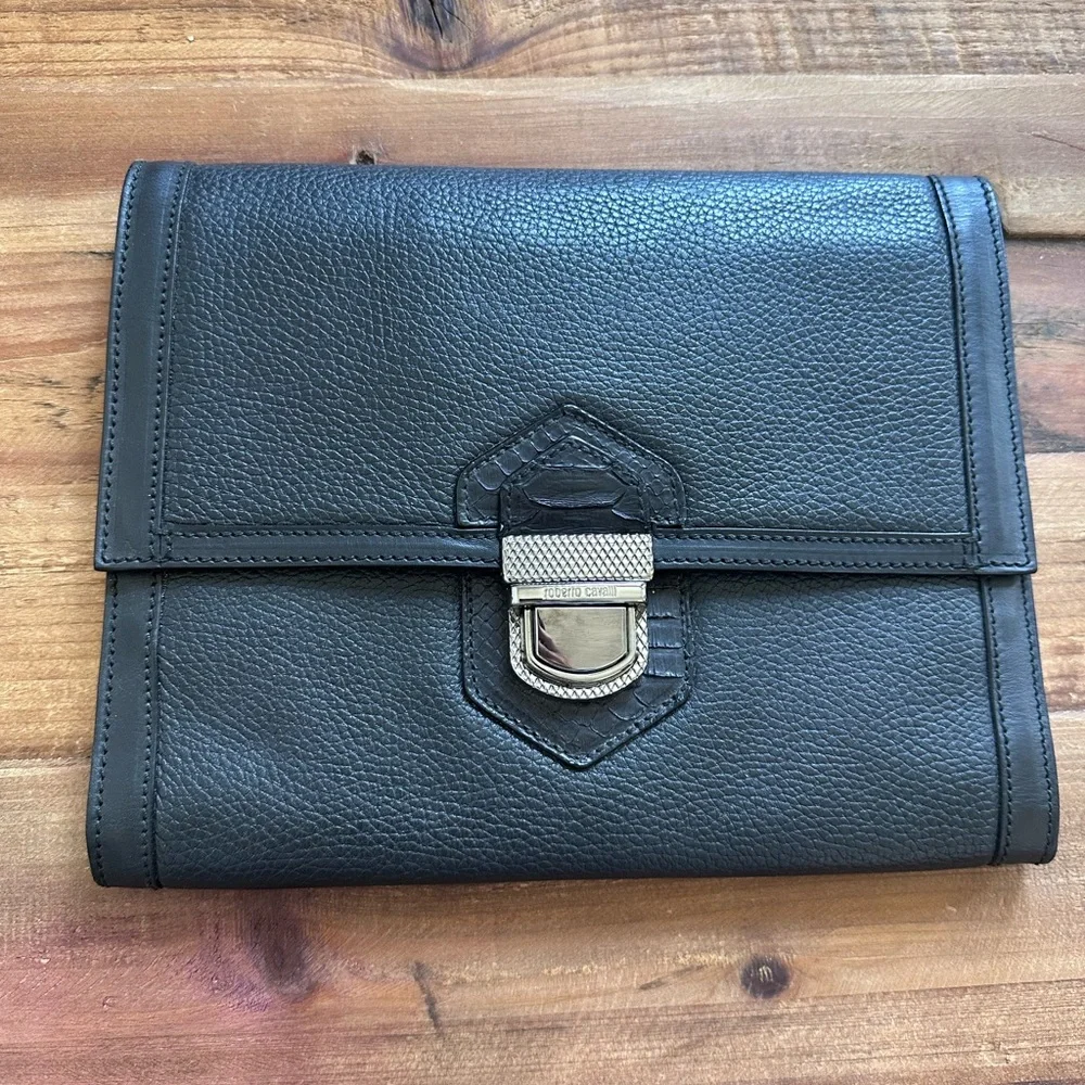 Roberto Cavalli Leather Organizer with Silver Clasp